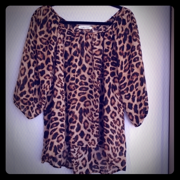 Wishful Park Tops - Leopard print sheer blouse